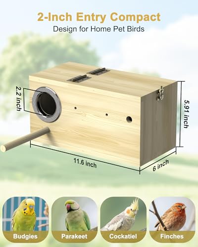 Parakeet Nesting Box,Bird House with Camera,Natural Bird Nest Box with 1080P Wi-Fi Camera, Visual Breeding Record for Pet Bird Budgies, Parrots, Finches, Canaries