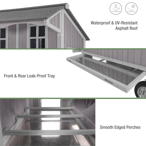 Extra Large Chicken Coop with Super Large Wheels, Mobile Hen House Poultry Cage with Strong Iron Frame, Outdoor Chicken House with 3 Nesting Boxes, 3 Perches for 4-6 Chickens