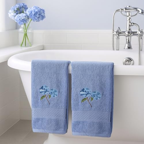 SmoothNovelty 2 Pcs Hydrangea Hand Towels Blue Bathroom Decor 14x29 Inch | Embroidered Floral Bathroom Hand Towels, 100% Cotton, Soft Absorbent, Bathroom Kitchen Decor, Spring Summer - style: Hydrangea Floral