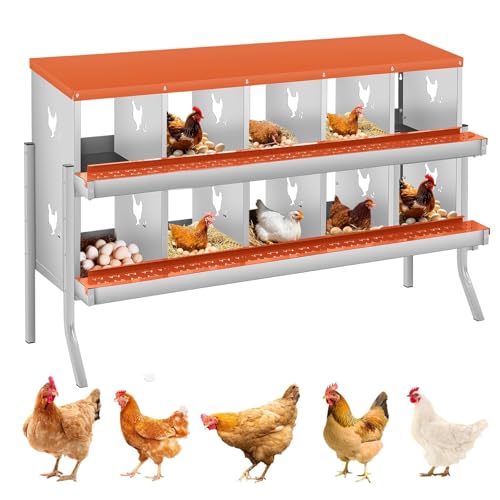 Garvee Chicken Nesting Box, 10 Compartments Nesting Box for Chickens, Galvanized Steel Chicken Laying Box for Easy Egg Collection, Wall Mounting - color: Orange | 10 Compartment+legs