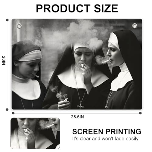 Black & White Nun Smoking Banner Wall Hanging,Vintage Catholic Wall Decor Modern Religious Nun Banner Flag Tapestry for Living Room Bedroom Hallway Office Restaurant Room Decorations,28.5×20 Inch - color: Multi 0660