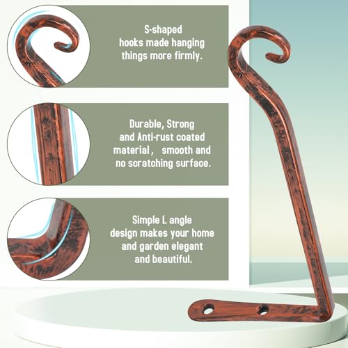 2 Pack 10 Inch Hanging Plant Bracket Wall Hooks Decorative Plant Hangers for Outdoor Hanging Bird Feeders, Wind Chimes, Plant Baskets, Antique Bronze - color: Antique Bronze, size: 10 Inch