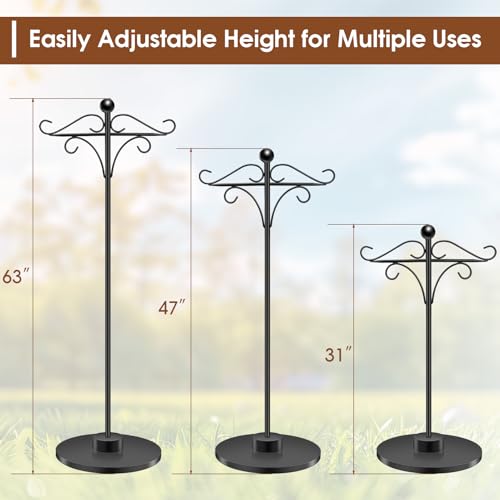 Adjustable Double Shepherd's Hook, 34-63 Inch Black Iron Stand for Indoor/Outdoor Use – Ideal for Hummingbird Feeders, Hanging Plants, Lanterns, Wind Chime - style: Double