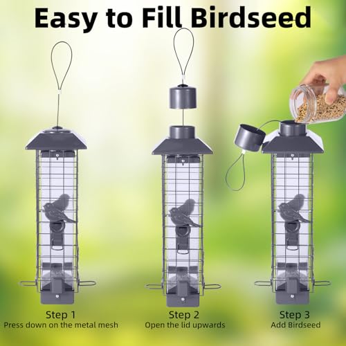 Squirrel Proof Bird Feeder, Metal Mesh Bird Feeder for Outside, Large Capacity and 4 Ports Perches (Silver Gray) - color: Gray
