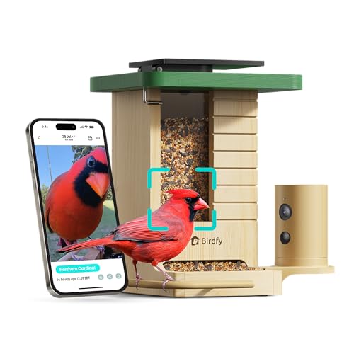 Smart Bird Feeder with Camera Solar Powered, Slow-Motion Video & Night Insight, AI Identify 6000+ Species Lifetime Free, Ideal for Outdoors Bird Watching & Gifts for BirdLovers, Wood | Fir Wood, No Subscription, Live Stream, Night Insight, 1080P, AI Bird