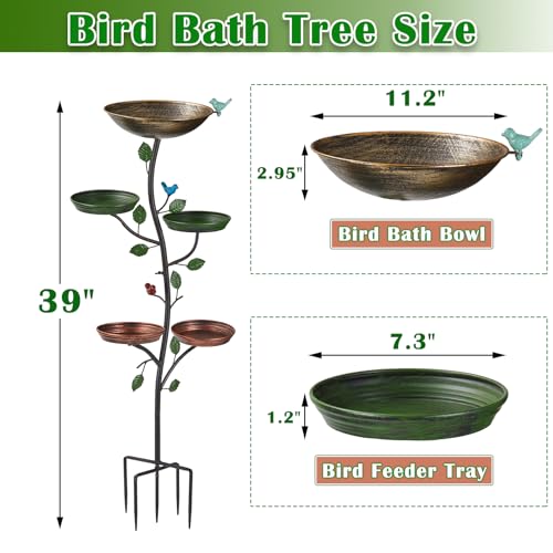 HLQMFHT Bird Bath for Outside,Metal Bird Baths with Metal Bird Feeder Trays | 44.5" H Metal Bird Bath,Bird Baths with 4 Metal Bird Feeder Trays, for Garden Yard Decor - color: multicolor-C
