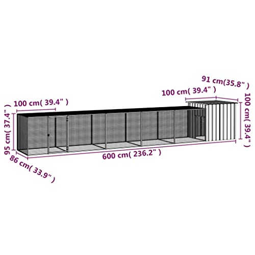 Chicken Cage Grey Galvanized Steel Large 35.8x236.2x39.4 in Rectangular Outdoor Poultry Habitat Supplies Durable Hen House with Expandable Run for Backyard Garden - color: Grey-C
