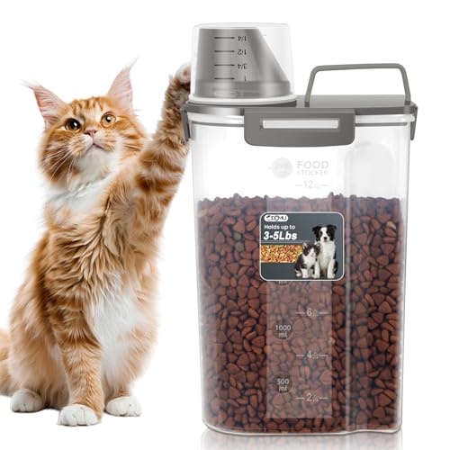 Dog Cat Food Storage Container with Cup (Dark Olive, 2.5L) | Pet Food Pourable Container Airtight with Large Spout, BPA-Free Plastic Food Dispenser for Pet Food, Bird Seed, Rice, Flour - color: Dark Olive, size: 2.5L