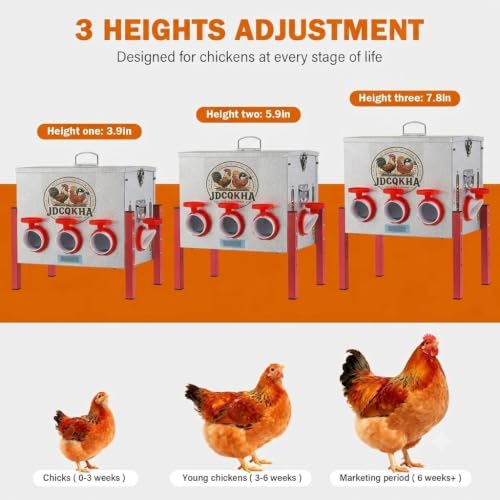 55LB Automatic Chicken Feeder,Large Metal Chicken Feeder with 8 Ports ,Adjustable Legs