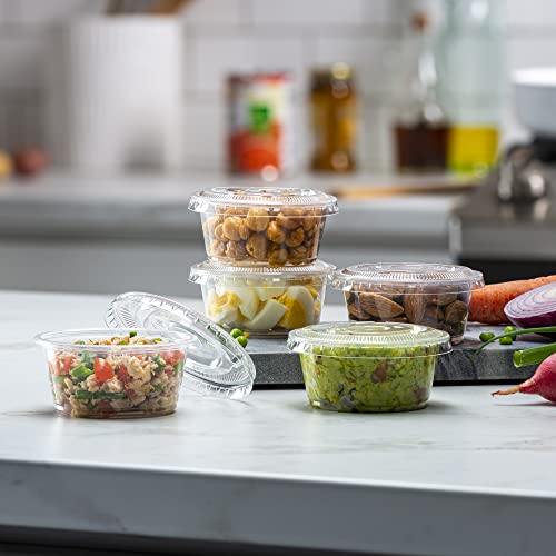 (3.25 oz - 100 Sets) Clear Diposable Plastic Portion Cups With Lids, Small Mini Containers For Portion Controll, Jello Shots, Meal Prep, Sauce Cups, Slime, Condiments, Medicine, Dressings, - color: Clear, size: 3.25 Ounce