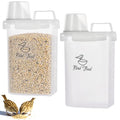 2 Pack Bird Seed Storage Container Airtight- 3 Qt/2.8L Portable Bird Seed Dispenser Pet Food Container with Measuring Cup for Birds Seeds Chicken Feed Pet Food Rice Grain Flour, BPA Free