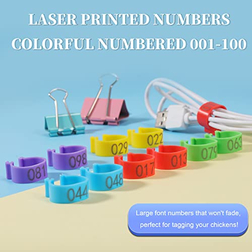 100Pcs Chicken Leg Rings with 5 Color, 16mm Numbered Chicken Identification Leg Bands Clip Poultry Ankle Bands for Bantam, Duck, Guinea and Medium Birds - size: 16mm
