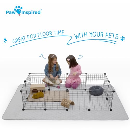 Paw Inspired 80x50 Inch Playpen Mat, Fleece Cage Liner, Light Gray | Super Absorbent, Waterproof Non-Slip Bottom, Play Pen Pad for Dogs, Rabbits, Guinea Pigs, Hamsters, Small Animals, Pets - color: Light Gray