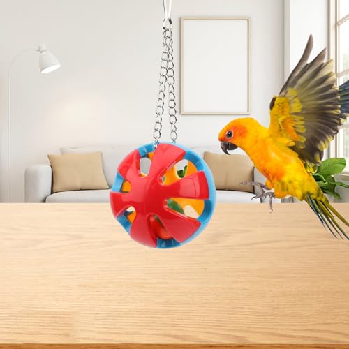 Hypeety Parrot Colorful Ball Toys with Bell Cage Hanging Chewing Ball Toy | With jingle bell inside, durable, chewproof plastic, easy-hanging, for parakeet/conure/cockatiel/small medium bird, 1 ball, B - color: B