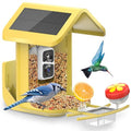 Bird Feeder with Camera Solar Powered : Smart Camera Bird Feeder 2K Live Steam for Outdoor, 5MP Photos, AI Identification, 1.8L Large Capacity, Gifts for Mom Dad, Built in Dual Solar Panel - color: Yellow