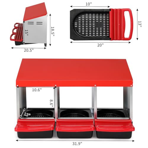 Outvita 3-Compartment Chicken Nesting Boxes with Roll-Away Eggs, Red | Swing Perch and Egg-Laying Box Design Support Chicken Coop Use and Poultry Nesting - color: Red, size: 31.9"L x 20.5"W x 18.5"H