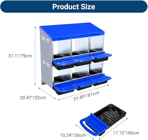 Chicken Nesting Box,Chicken Egg Laying Box with 6 Compartments, Roll Away Eggs Laying Boxes, Nesting Boxes, Indoor & Outdoor Use,Easy Egg Collection, Easy Cleaning - color: Blue, size: 6 holes