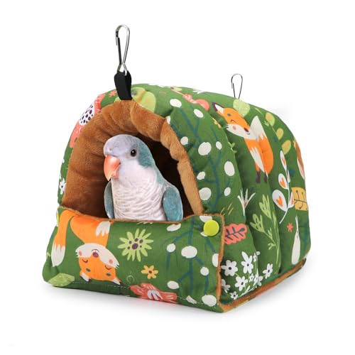 Wontee Bird Nest House Winter Warm Snuggle Hut Bird Bed Hanging Hammock for Parrots Budgies Parakeets Caique Senegal Cockatiels Conures (Medium, Green) - color: Green, size: Medium