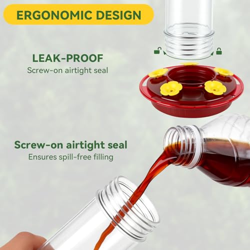 Hummingbird Feeder for Outdoors Hanging, 8.3OZ Plastic Humming Bird Feeders with 5 Bee Guard Feeding Ports & Built-in Ant Moat,Hummingbird Gifts for Mom Bird Feeder for Outside,Garden Décor,2 Pack