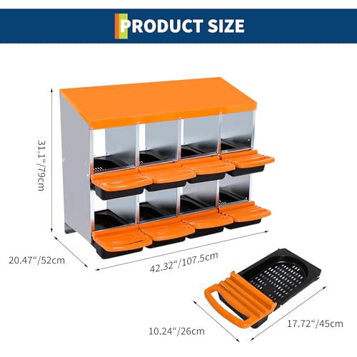 2-Tier Chicken Nesting Box, 8 Compartment Metal Nesting Box for Chickens with Waterproof Roof, Non-Slip Stable Base, Heavy Duty Chicken Laying Boxes for Hens, Poultry - color: Orange, size: 8 holes