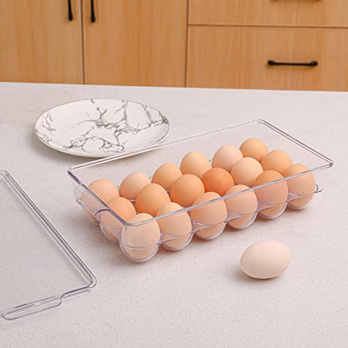 Sooyee 2 Pack Egg Holder for Refrigerator, Plastic Egg Storage Container, Fridge Egg Organizer, Clear Refrigerator Organizer Bins with Lids, Stackable Tray Holds 18 Eggs - size: 2 Pack 18 Eggs