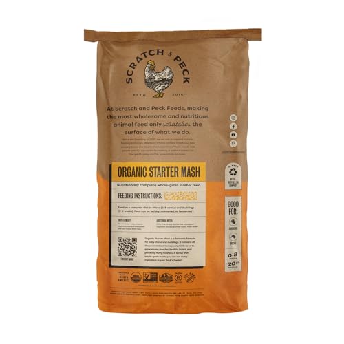 Scratch and Peck Feeds | Starter Mash for Chickens & Ducks | 50 lb Bag | 20.5% Protein, Corn & Soy Free, Fermentable Grains, Certified Organic & Non-GMO Project Verified, Complete Nutrition - size: 50 Pound (Pack of 1), style: Starter Feed