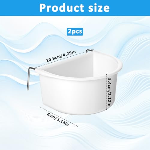 2 Pack Bird Cage Feeder, Plastic Hanging Feeder Cup with Metal Hooks Food and Water Dispenser Bowl for Small Birds Parakeet