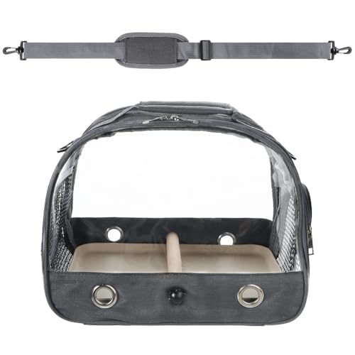 Small Bird Travel Carrier Cage Portable Bird Parrot Parakeet Cockatiel Travel Carrier Bag Lightweight Birds Backpack with Standing Perch and Stainless Tray for Vet Visit Side Access Window - color: gray