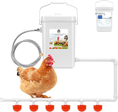 Automatic Chicken Waterer Float Controlled,3 Gallon Chicken Waterer | Dispenser with Hose Attachment,no waste， hanging chicken waterer， - size: 3 Gallon with hard tube