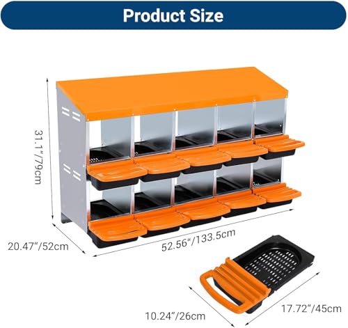 Chicken Nesting Box,Chicken Egg Laying Box with 10 Compartments, Roll Away Eggs Laying Boxes, Nesting Boxes, Indoor & Outdoor Use,Easy Egg Collection, Easy Cleaning - color: Orange, size: 10 holes