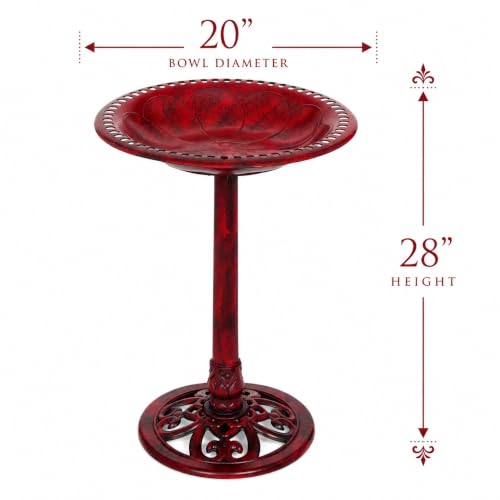 Backyard Expressions Outdoor Garden Bird Bath - Red - Weather Resistant Polyresin - 27 Inch - color: Red
