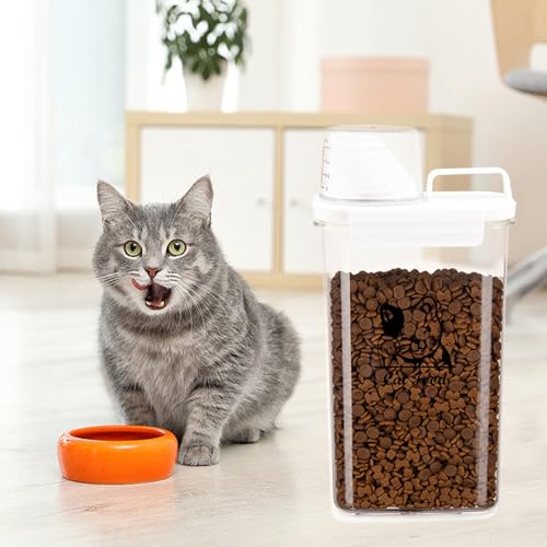 Cat Food Container 2.5L Clear Plastic Cat Food Storage 3 lbs Cat Food Portable Container with Pour Spout/Measuring Cup,Airtight Pet Food Dispenser Ideal for Travel,Camping,Picnic-BPA Free - color: Cat