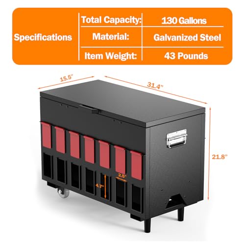 14 Ports Automatic Chicken Feeder 130lbs Capacity | Portable Poultry Feeder, Waterproof Metal Chicken Feeder, Suitable for Geese, Ducks, Turkeys, Quails