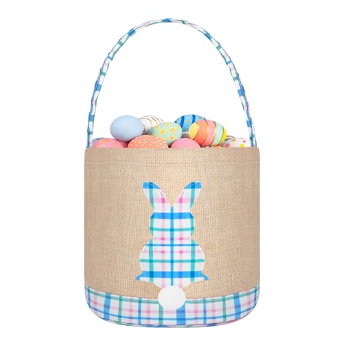 Easter Bunny Basket Canvas Easter Egg Hunts Decorations Storage Reusable Grocery Candy Bag Gifts - style: Blue