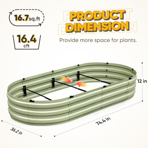 KING BIRD Raised Garden Bed Quick-Setup 74x35x12 in | Galvanized Planter Box Outdoor for Gardening, Vegetables, Flowers, 75% Fewer Screws, Faster Assembly, Olive Green - color: Olive Green, size: 74X36X12 in