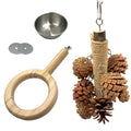 7.87Inch Natural Wooden Hangable Parrot Toy with 8Pcs Pine Cones and 8.46 Inch Wood Treat Holder with Stainless Steel Bowl for Cockatiel Budgie Small Birds