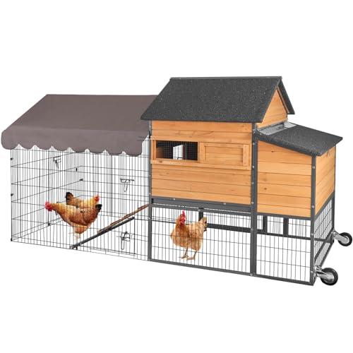Aivituvin Large Chicken Coop Mobile Hen House with Wheels Strong Iron Frame Poultry Cage with Run Nesting Box, Duck Coop with Waterproof Rain Cover,85"
