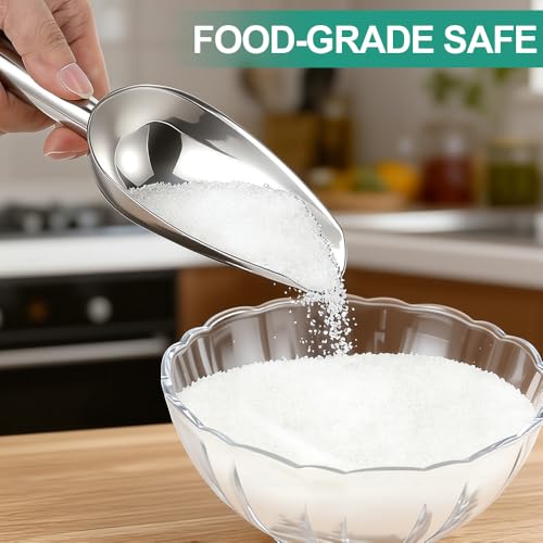 6 Oz Upgraded & Thickened Stainless Steel Ice Scoop, Kitchen Ice Scooper | For Ice Maker, Freezer, Ice Bucket, Bar, Wedding, Pet Food - Sturdy, Rust-Resistant, Dishwasher-Safe by Ozidstu