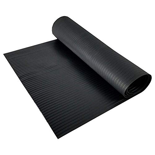 RESILIA Black Plastic Floor Runner - Embossed Wide Rib Waterproof Vinyl, Heavy Duty Protector Mat for Indoor Hardwood, Hard Floors, Garage, Entryway, Kitchen, & Outdoor Use, 27” x 6’, Made in the USA - size: 2'3" x 6' (Rectangular)