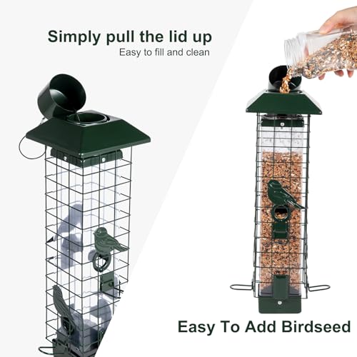 Squirrel Proof Bird Feeders for Outdoors, Metal Wild Bird Feeder for Outside Hanging, 4 Ports Perches, 3LB Large Capacity (Green) - color: Green