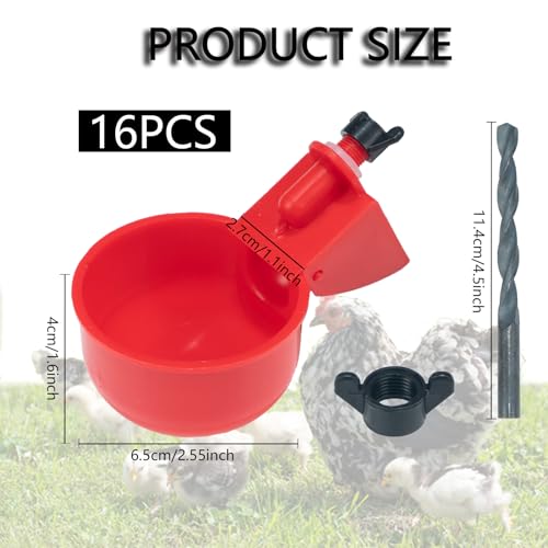 Pack of 16 Automatic Chicken Drinkers with Drill,Chicken Water Dispenser,Water Drinker,Poultry Drinker Set for Chickens, Ducks, Geese, Turkey, Pigeon TXZWJZ