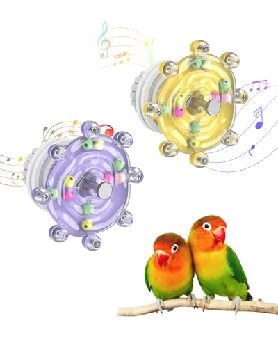 Pawfly 2 Pcs Bird Toys for Parakeets, Colorful Spinning Wheel Chew Toys, Interactive Spinner Rattle Parrot Toys, Cockatiel Toys, Parakeet Toys, Bird Cage Accessories for Entertainment Chewing Exercise - color: Yellow + Purple, size: 2 PC