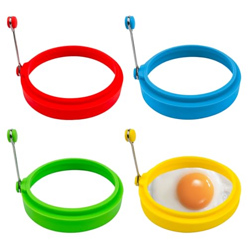 Egg Ring Set, Silicone Egg Ring Molds, Fried Egg Rings and Non-stick Egg Cooker Ring, Multicolor, 4Pack
