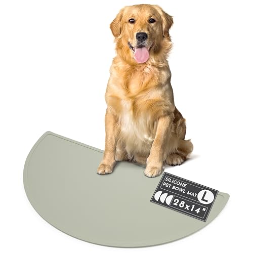 Waterproof Silicone Dog Food Mat – Large Size Non-Slip Pet Bowl Mat, Raised Edge Design, Easy-to-Clean Pet Food Placemat for Dog & Cat Bowls, 28" Across x 14" Deep - Sage - color: Sage, size: Large