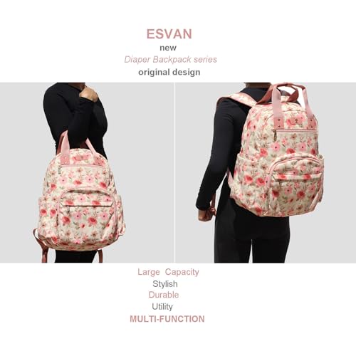 Diaper Bag Backpack Corduroy Multifunction Baby Fashion Travel Pack office Laptop Bag - color: Pink White Flower