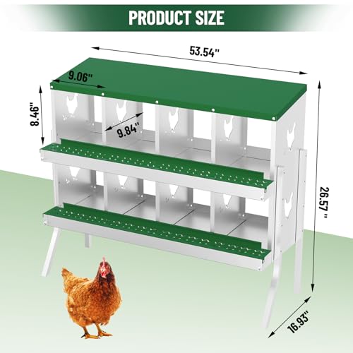 Chicken Nesting Box, 8 Compartment Metal Chicken Nesting Boxes for Chicken Coop, Easy Egg Collection, Easy Cleaning, Chicken Laying Boxes with Bracket Legs for Hens, Green - color: green, size: 8 holes with legs