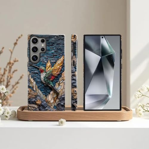Compatible with Samsung Galaxy S25 Ultra Case,Glossy Case All-Round Protection Shockproof Anti-Scratches TPU Cover,Cases for Man Woman-Hummingbird Stained Glass - color: Hummingbird Stained Glass, size: Galaxy S25 Ultra