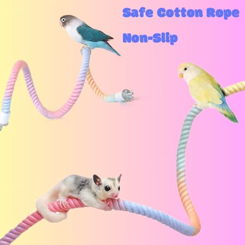 2Pcs Gradient Bird Rope Perch Stand Bird Cage Climbing Rope Toys Accessories of M5*30mm Screw for Cockatiels Lovebird Parakeet Budgies Sugar Gliders Hemp Swing(31.4'' & 14'') - size: 2pcs