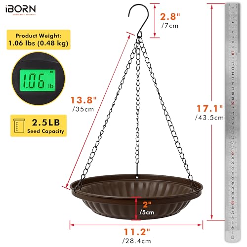 iBorn Hanging Bird Feeder Tray, 2.5LB All Metal Wild Bird Feeder for Outdoor Backyard Garden, Squirrel Chew Proof and Rust Resistant Feeder Bowl with Drainage Holes, Bronze, Pack of 1