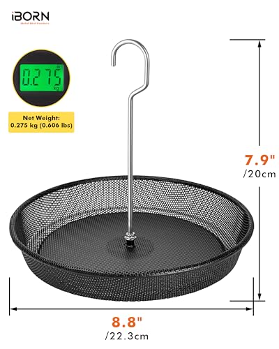 iBorn Hanging Bird Feeder Tray, Metal Mesh Bird Feeder Bowl with Thick Metal Hanger, Sturdy & Durable Bird Feeders for Outdoors, Easy to Refill & Clean, Pack of 1, Black - size: Bird Feeder Tray Only,Pack of 1